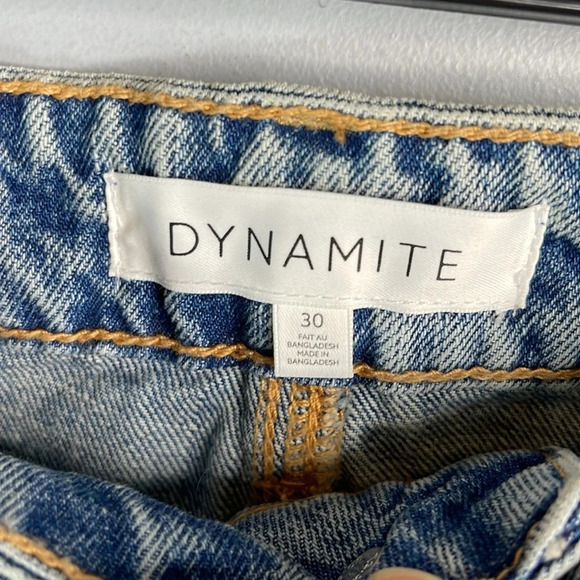 DYNAMITE High Waist Distressed Cutoff Shorts Medium Blue High Waist Frayed 30 - Picture 8 of 11